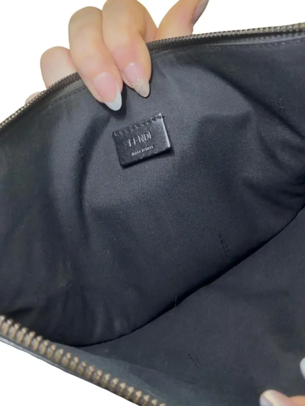 Fendi Black Leather Clutch Bag with Silver and Gray Eye Detail